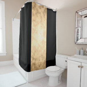 elegant clear faux gold and black stripes shower curtain