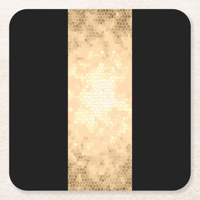 elegant clear faux gold and black stripes square paper coaster (Front)