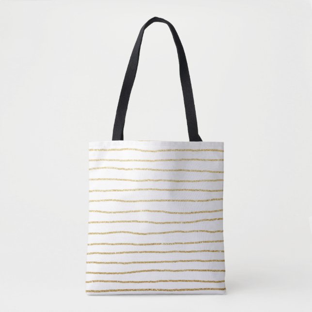 elegant clear faux gold glitter stripes pattern tote bag (Front)