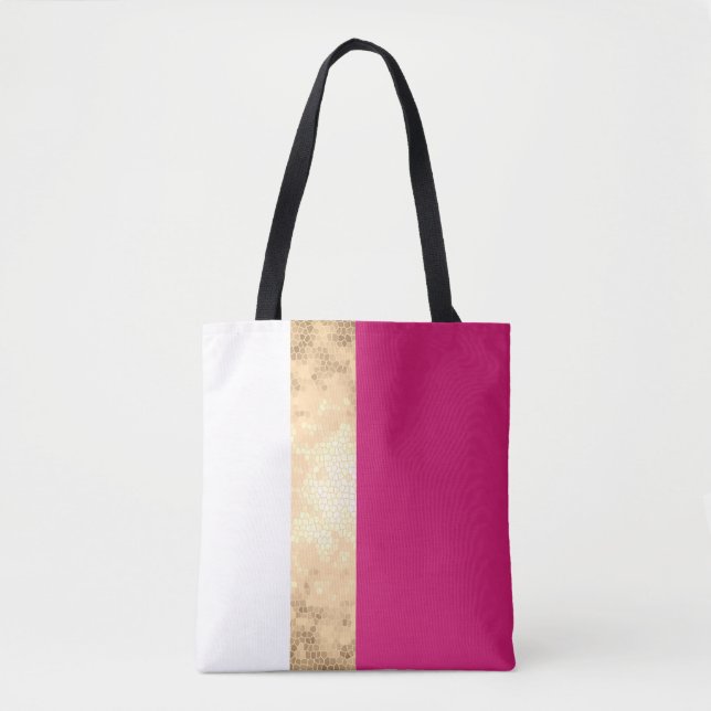 elegant clear faux gold pink white stripes tote bag (Front)