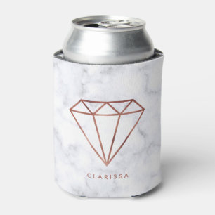 elegant clear faux rose gold diamond white marble can cooler