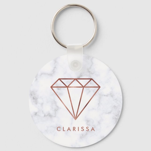 elegant clear faux rose gold diamond white marble key ring (Front)