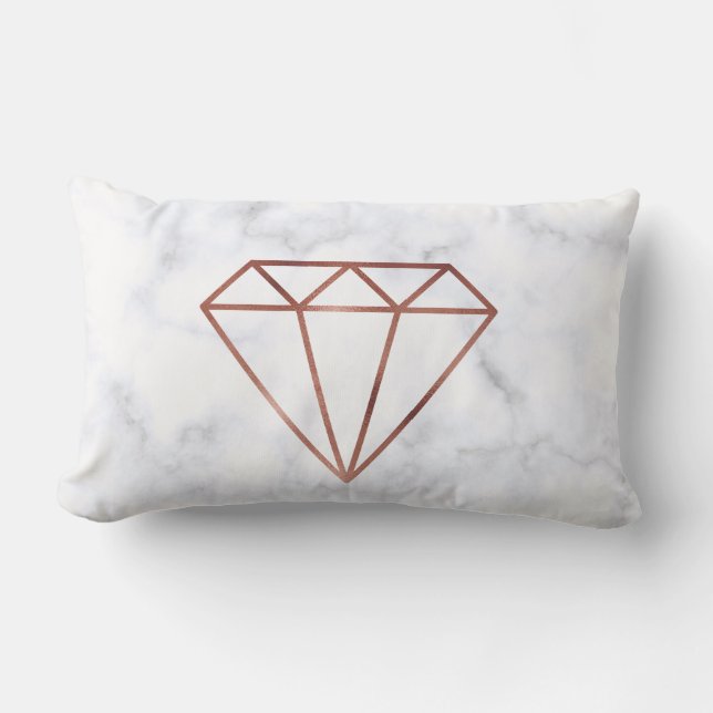 elegant clear faux rose gold diamond white marble lumbar cushion (Front)