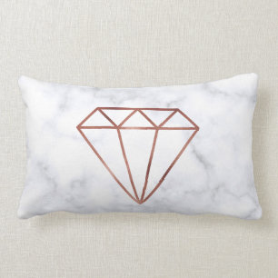 elegant clear faux rose gold diamond white marble lumbar cushion
