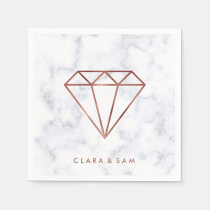 elegant clear faux rose gold diamond white marble napkin