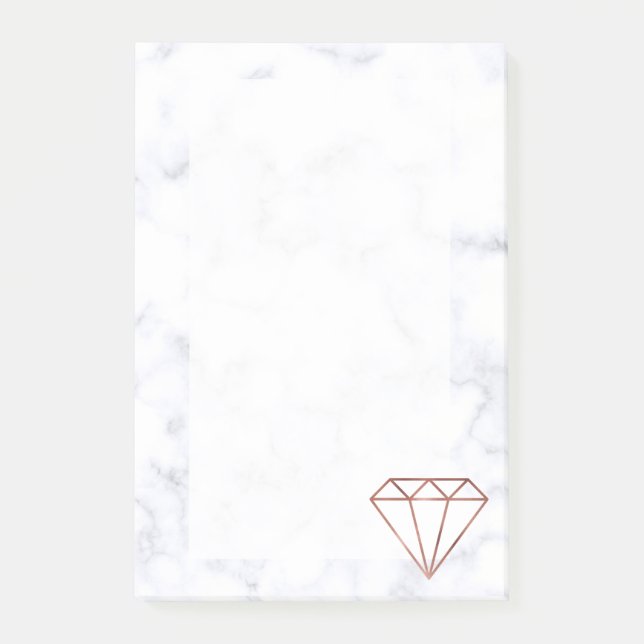 elegant clear faux rose gold diamond white marble post-it notes (Front)