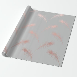 elegant clear faux rose gold feathers pattern wrapping paper