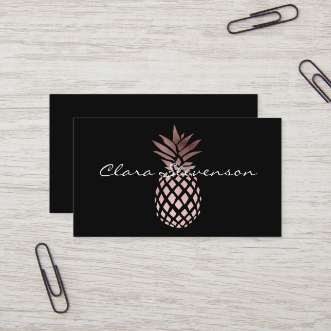 elegant clear faux rose gold tropical pineapple business card (Front/Back In Situ)
