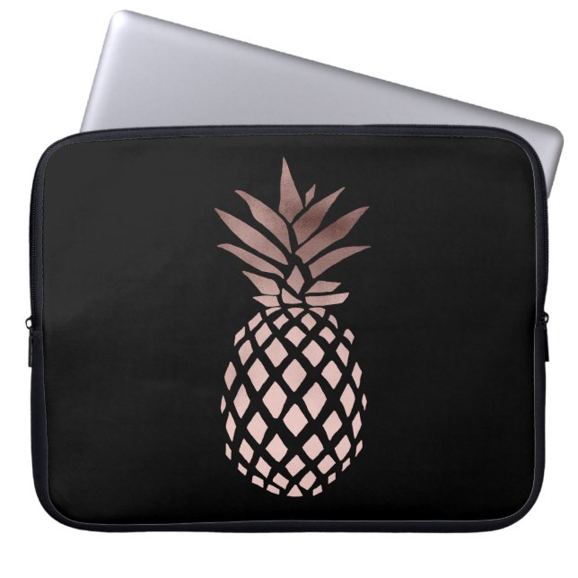 elegant clear faux rose gold tropical pineapple laptop sleeve (Front)