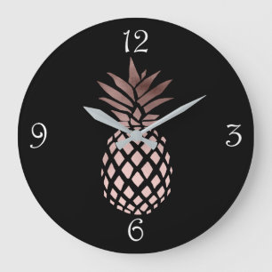 elegant clear faux rose gold tropical pineapple large clock