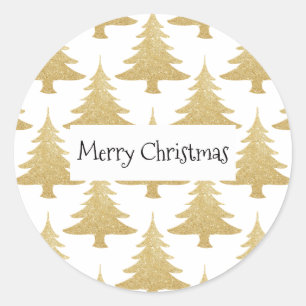 elegant clear gold glitter Christmas tree pattern Classic Round Sticker