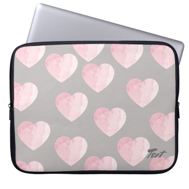 elegant clear light pink love heart pattern laptop sleeve (Front)