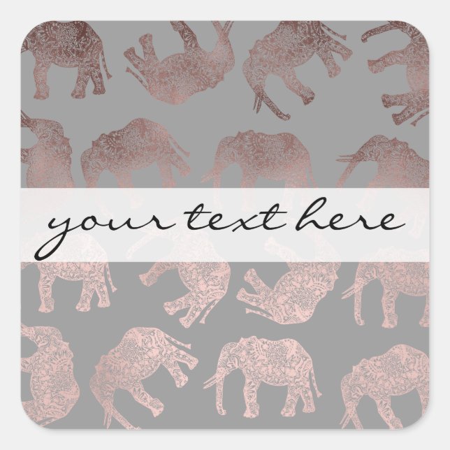 elegant clear rose gold tribal elephant pattern square sticker (Front)