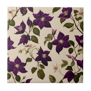 Elegant Clematis Vine Ceramic Tile