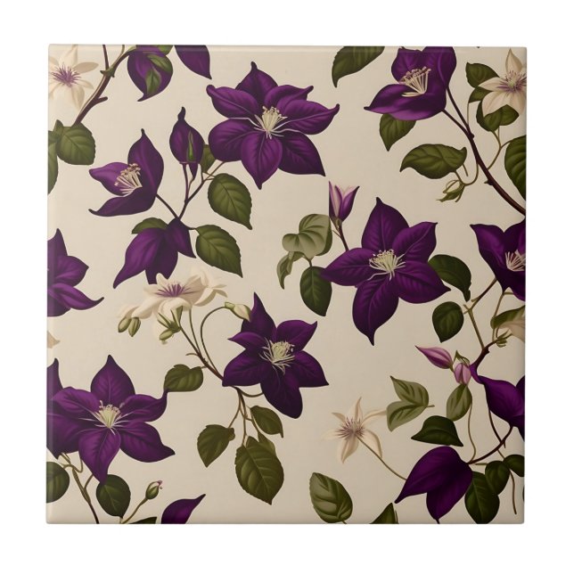 Elegant Clematis Vine Ceramic Tile (Front)