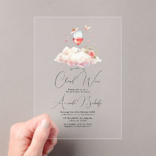 Elegant Cloud Wine Clear Bridal Shower Acrylic Invitations