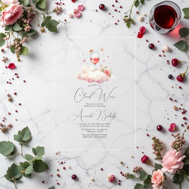 Elegant Cloud Wine Clear Bridal Shower Acrylic Invitations (Elegant Cloud Wine Clear Bridal Shower Acrylic Invitations)