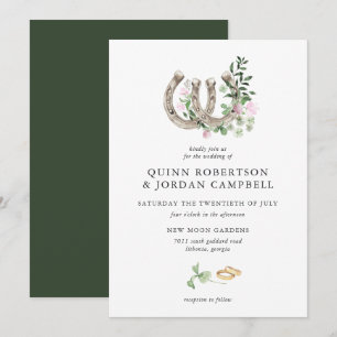 Elegant Clover Horseshoes Botanical Wedding Invitation
