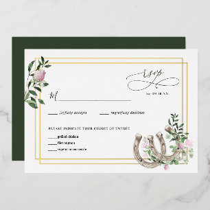 Elegant Clover Horseshoes Botanical Wedding RSVP 