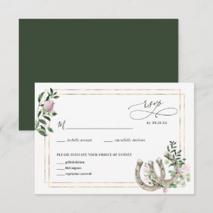 Elegant Clover Horseshoes Botanical Wedding RSVP Card
