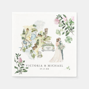 Elegant Clover Shamrock Botanical Wedding Map Napkin