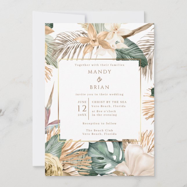 Elegant Coastal Beach Destination Wedding  Invitation (Front)