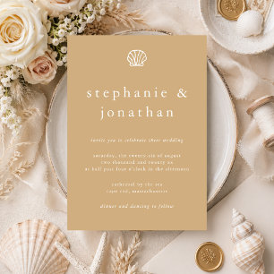 Elegant Coastal Beach Sandy Beige Minimal Wedding  Invitation