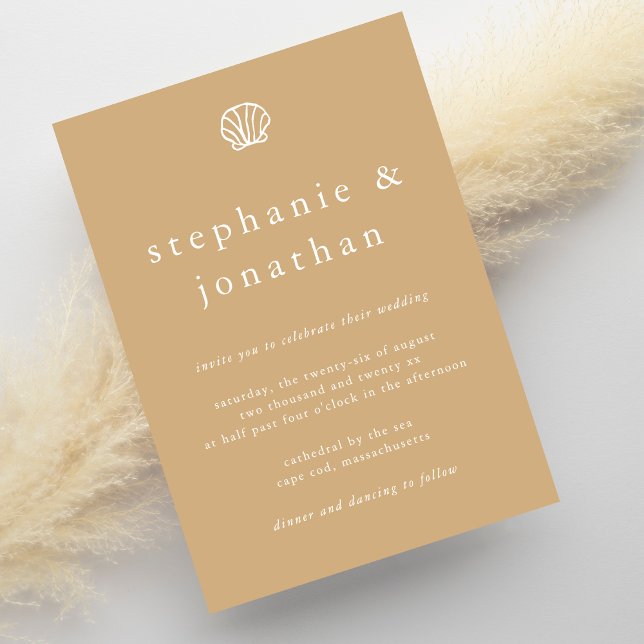 Elegant Coastal Beach Sandy Beige Minimal Wedding  Invitation (Creator Uploaded)
