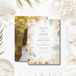 Elegant Coastal Beach Wedding Photo  Save The Date