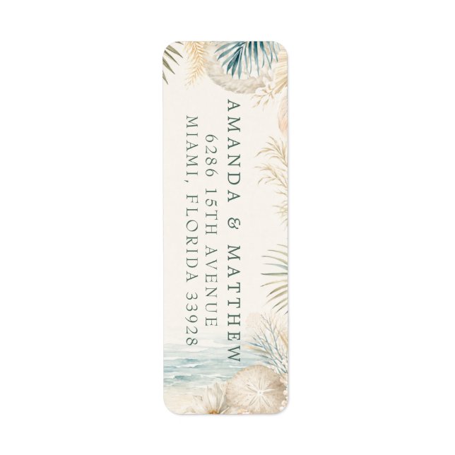 Elegant Coastal Beach Wedding Return Address Label (Front)