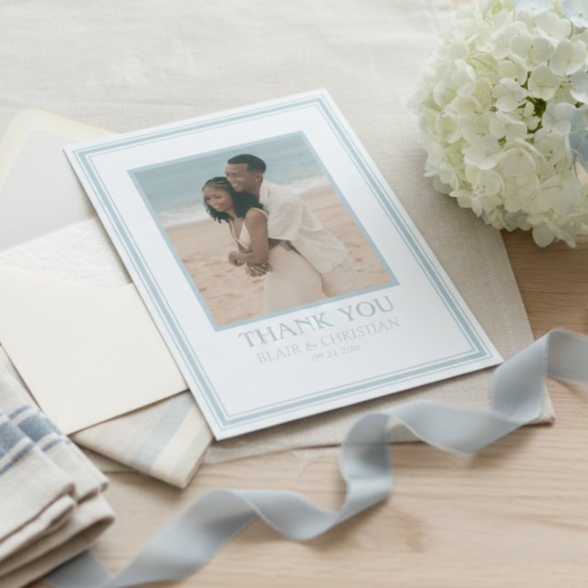 Elegant Coastal Blue Modern Wedding Photo Thank You Card (Elegant Coastal Blue Modern Wedding Photo Thank You Card
)
