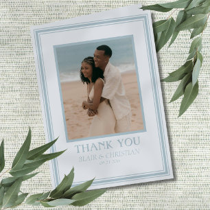Elegant Coastal Blue Modern Wedding Photo Thank You Card