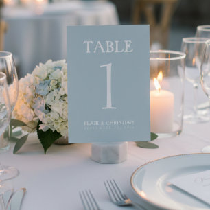Elegant Coastal Blue Modern Wedding Table Number