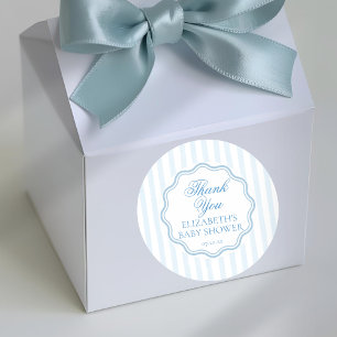 Elegant Coastal Blue Stripe Wavy Script Thank You Classic Round Sticker