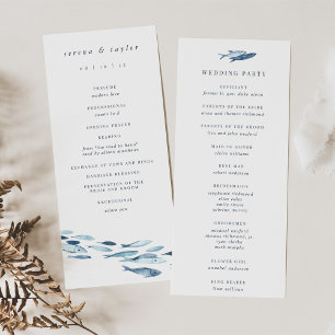 Elegant Coastal Blue Watercolor Fish Wedding Program