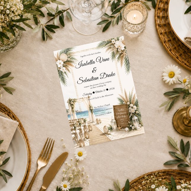 Elegant Coastal Boho Romance Wedding Invitation (Creator Uploaded)