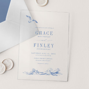 Elegant Coastal Chic Blue Beach Wedding Acrylic Invitations