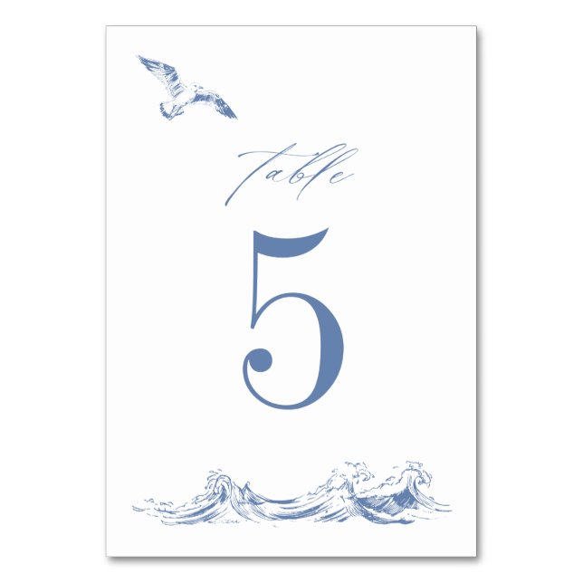 Elegant Coastal Chic Blue Seaside Wedding Table Number (Front)