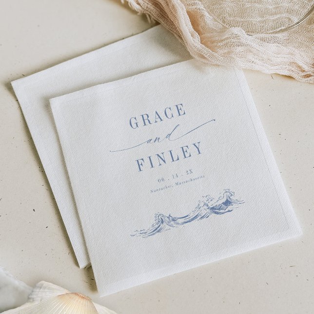 Elegant Coastal Chic Blue Wedding Napkin (Creator Uploaded)