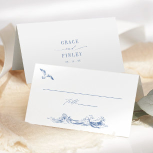 Elegant Coastal Chic Blue Wedding Place Card