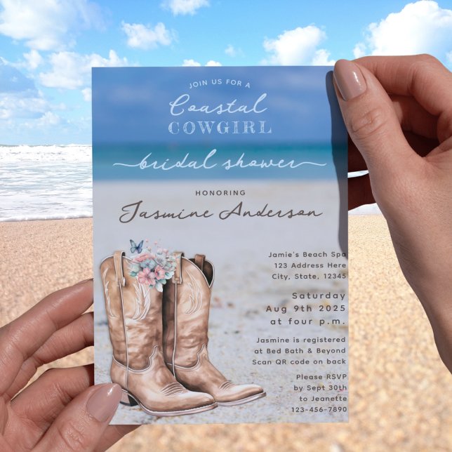 Elegant Coastal Cowgirl Beach Bridal Shower Invitation (Creator Uploaded)
