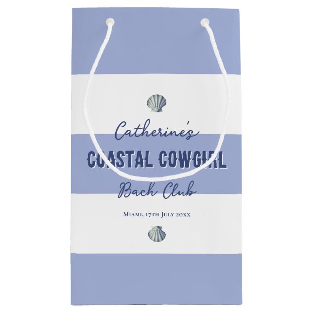 Elegant Coastal Cowgirl Soft Blue White Stripes   Small Gift Bag (Back)