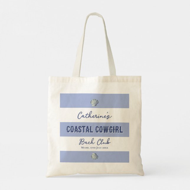 Elegant Coastal Cowgirl Soft Blue White Stripes   Tote Bag (Back)