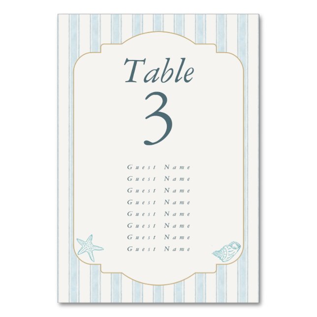 Elegant Coastal Elegant Wedding Table Number (Front)