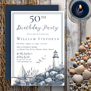 Elegant Coastal Lighthouse 50th Birthday Party Invitation