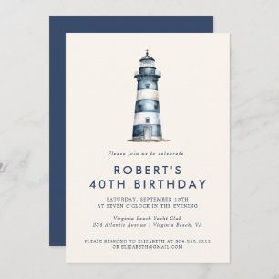 Elegant Coastal Lighthouse Adult Birthday Party Invitation