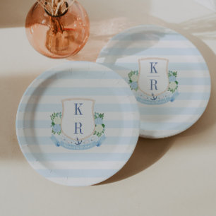Elegant Coastal Monogram Wedding Shower Party Paper Plate