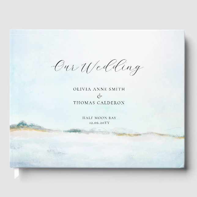 Elegant Coastal Oceanfront Wedding Guest Book (Front)