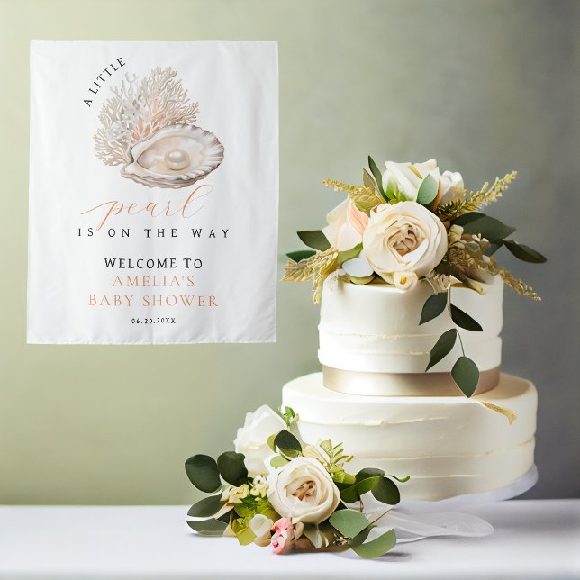 Elegant Coastal Pearl Baby Shower Welcome Tapestry (Creator Uploaded)