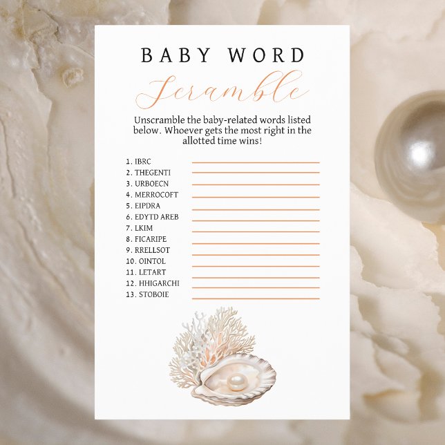 Elegant Coastal Pearl Baby Word Scramble Flyer (Creator Uploaded)